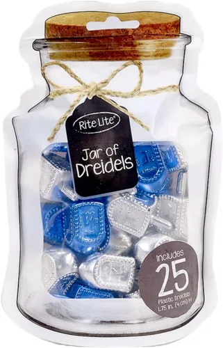 Miniatura 6 de Rite Lite Tarro de Dreidels, 25 Dreidels de plástico mediano multicolor, juego clásico de Janucá Spinning Dreidel, paquete de valor a granel