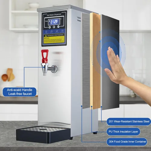 Miniatura 5 de Dispensador de agua caliente, caldera de agua comercial, calentador eléctrico, máquina de agua caliente, acero inoxidable, 30 L (8 galón), control