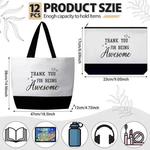 Miniatura 16 de Silkfly 32 piezas inspiradoras bolsa de lona con cremallera reutilizable motivacional bolsa de maquillaje conjunto para mujeres, amigas compañeras