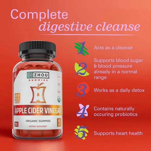 Miniatura 4 de Zhou Gomitas de vinagre de sidra de manzana, gomitas ACV para mujeres y hombres con saúco, delicioso sabor con azúcar de caña cruda, USDA Organic