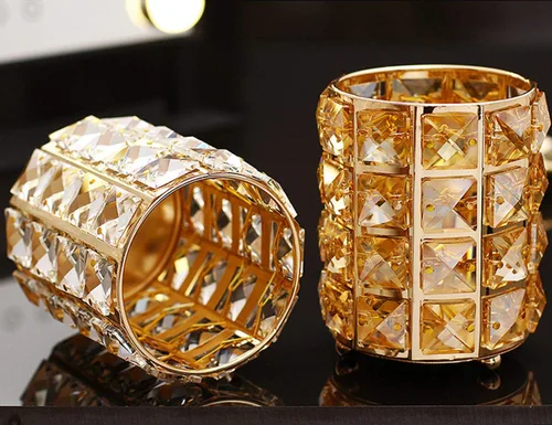 Miniatura 3 de Organizador de brochas de maquillaje de cristal dorado para cosméticos, brochas de peine, estuche de almacenamiento para lápices de cejas, dorado