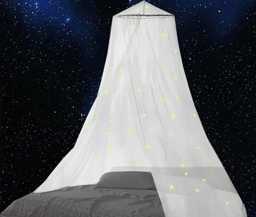 Miniatura 8 de BCBYou Mosquitera con estrellas fluorescentes que brillan en la oscuridad para bebés, niños y adultos, para cubrir la cuna, cama infantil, cama