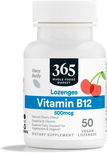 365 by Whole Foods Market, Pastillas de vitamina B12 de 500 mcg, sabor a cereza natural, vegano, 50 unidades