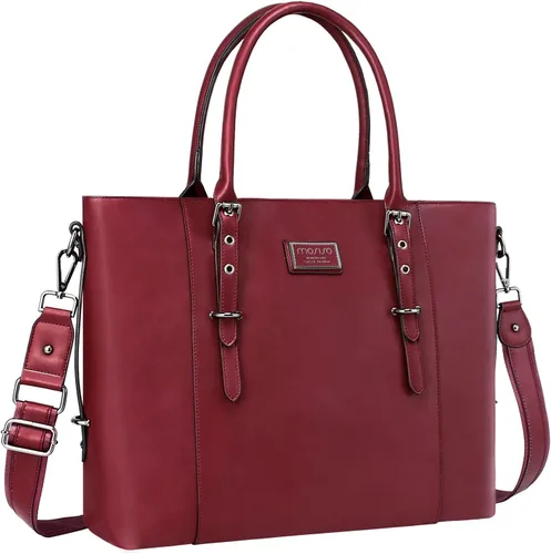 MOSISO Bolso de mano de piel sintética para laptop para mujer (17-17.3 pulgadas), impermeable de gran capacidad, maletín de trabajo de negocios,