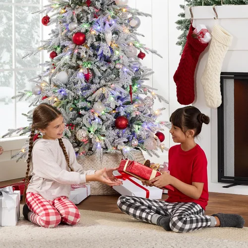Miniatura 6 de Best Choice Products Árbol de Navidad de Aspen iluminado, abeto noble artificial flocado de 7.5 pies, luces LED blancas y multicolores Verde flocado