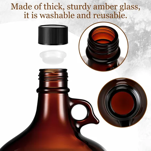 Miniatura 3 de Maxdot 1 jarra de vidrio, botella de fermentación ámbar con tapa de sello, botella de agua con asa, grandes jarras de vidrio ámbar a prueba de luz