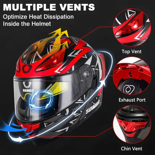 Miniatura 4 de Casco modular de motocicleta con Bluetooth, casco de motocicleta abatible de cara completa para hombres y mujeres con visera tintada y transparente