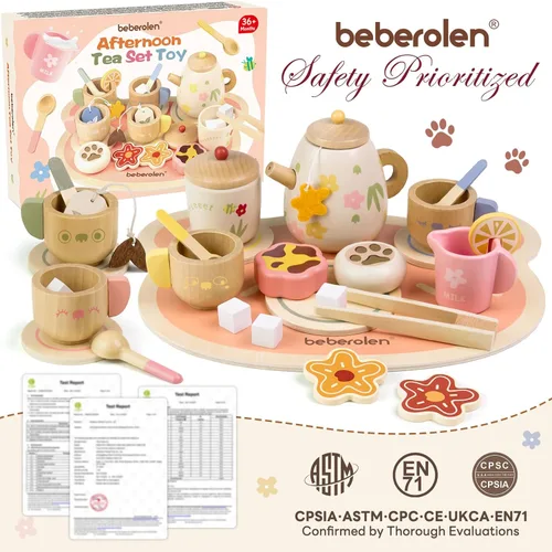 Miniatura 7 de Juego de fiesta de té Beberolen para niños pequeños de 3 a 5 años, niñas y niños, regalo de cumpleaños, juego de simulación de alimentos, juguete