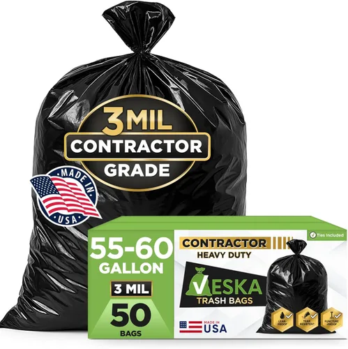 Veska Bolsas de basura para contratistas de 55 galones, 3 milésimas de pulgada de grosor resistentes (MegaValue 50 bolsas con lazos), bolsas de