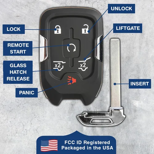 Miniatura 6 de KeylessOption Llavero inteligente de arranque remoto de entrada sin llave con llave para Chevy Tahoe Suburban 15-19, GMC Yukon XL HYQ1AA 15-20