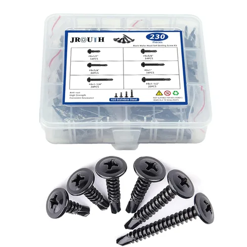 Miniatura 9 de Tornillos autoperforantes - Kit de tornillos de cabeza hexagonal con arandela #8 x 1/2'' a 1-1/2'', tornillos autorroscantes de acero inoxidable 410
