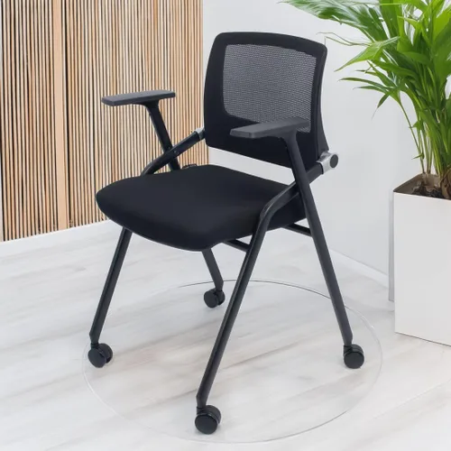 Miniatura 10 de Paquete de 2 sillas de oficina plegables con ruedas, respaldo de malla, brazos y portátiles, sillas de oficina plegables para silla de sala de Negro