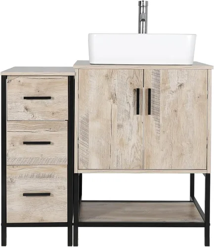 Miniatura 7 de eclife Combo de Tocador de Baño de 36" con Lavabo, Gabinete Moderno de Soporte de Metal con Estante Inferior y Gabinete Lateral de Almacenamiento