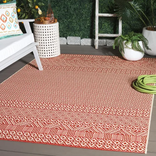 Miniatura 58 de SAFAVIEH Alfombra lavable para exteriores, colección Courtyard de 2.3 x 6.7 pies, beige y azul aguamarina, no desprende pelusa y es fácil