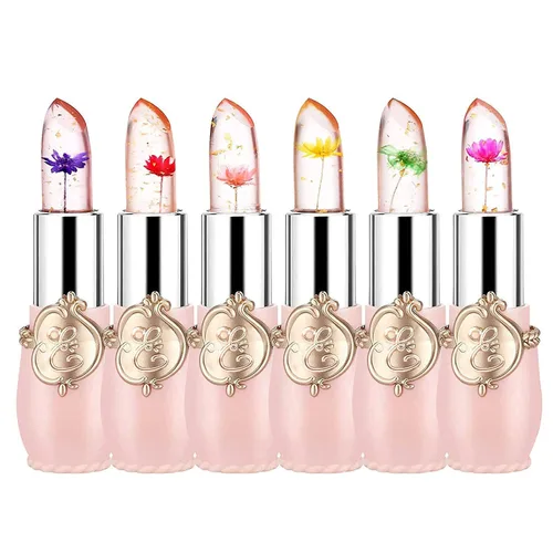 Miniatura 10 de RanRui Crystal Flower Jelly - Lápiz labial de gelatina, paquete de 6, rosa, cambio de color de temperatura mágico, bálsamo labial nutritivo de larga