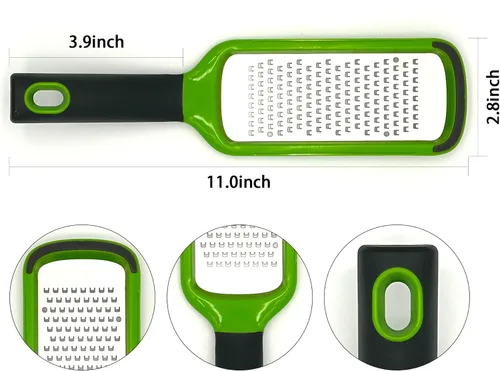 Miniatura 9 de Rallador de queso de mano, pelador de cítricos de limón de acero inoxidable, rebanador plano de mano para queso, limón, chocolate y especias/agujero