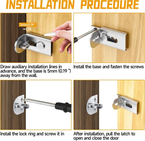 Miniatura 6 de Cerradura de puerta corredera, cerradura de cerrojo de puerta de 90 grados, candado de seguridad de ángulo recto de acero inoxidable con tornillos