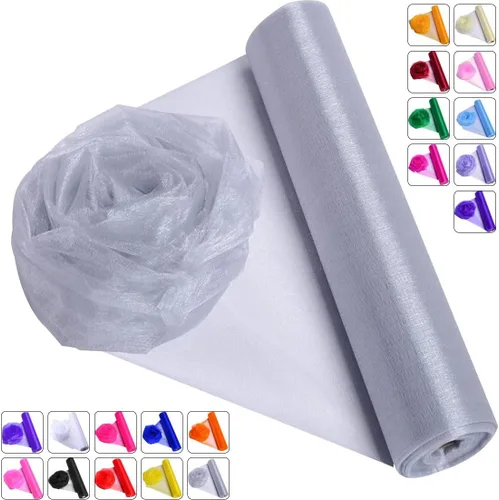 Miniatura 17 de Tela de Organza de Cristal Tul - 16" por 50 Yardas Tela Transparente para Decoración de Fiestas de Boda Despedida de Soltera Tutú Rollo de Malla