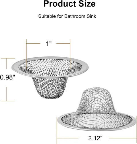 Miniatura 2 de Paquete de 6 coladores de drenaje de malla para lavabo de baño, 2.12 pulgadas, parte superior / 1 pulgada de acero inoxidable pequeño para fregadero