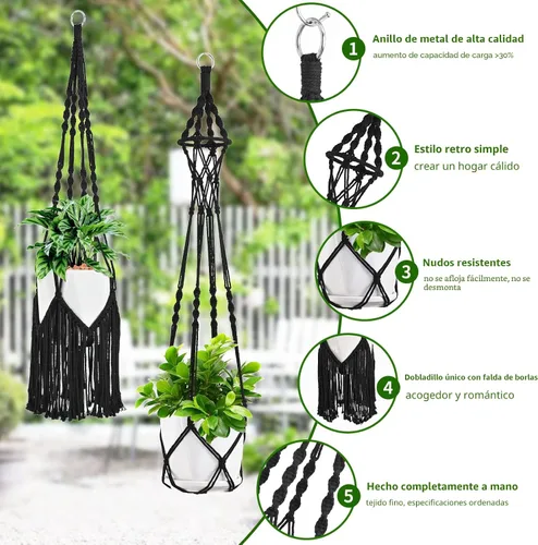 Miniatura 2 de SFENNGPET - Paquete de 6 perchas de macramé para plantas, juego de 6 perchas colgantes para plantas de interior con kit de 6 perchas hechas a mano