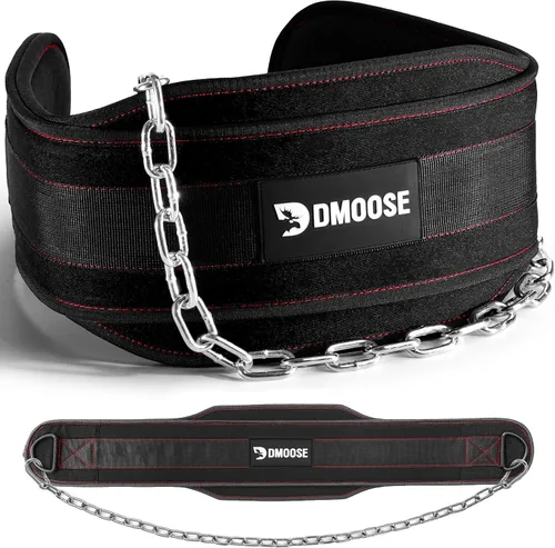 DMoose Fitness Cinturón de inmersión para levantamiento de pesas, dominadas, sentadillas y inmersiones, cadena de acero robusta de 36 pulgadas, Negro