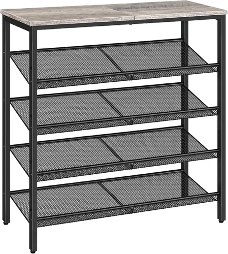 Miniatura 13 de HOOBRO Zapatero para entrada, organizador de zapatos de 4 niveles con estantes de malla ajustables, 12-16 pares de zapatos, amplio montaje