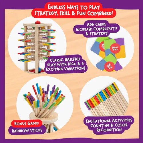 Miniatura 3 de Nene Toys BALLFALL - Juego de mesa de madera Montessori para niños de 3 a 9 años - Juguete educativo para habilidades motoras finas y pensamiento