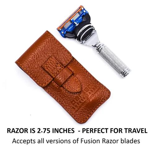 Miniatura 5 de Parker Travel Fusion - Maquinilla de afeitar compacta de 2.75 pulgadas estilo fusión con lujosa funda de cuero para silla de montar y 1 hoja