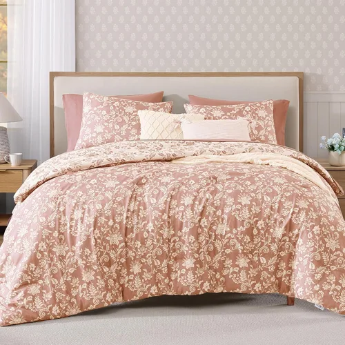 Miniatura 13 de BLOOMHAVEN Juego de edredón tamaño individual XL, juego de ropa de cama de 5 piezas con rosas florales para todas las estaciones, cama en una bolsa