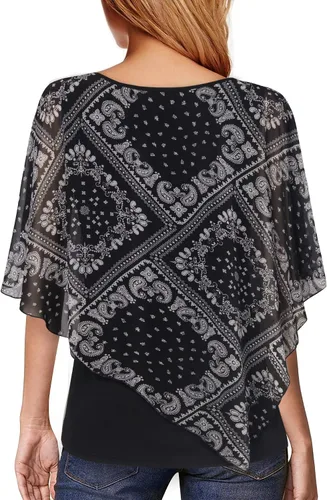Miniatura 2 de Lotusmile - Blusa ligera con estampado, escalonada, de doble capa, de chifón tipo poncho, para mujer