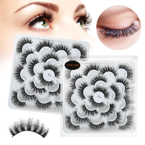 Miniatura 4 de Pestañas postizas de aspecto natural, fibras sintéticas, pestañas largas y grandes, paquete de 10 pares (B09-0.394 x 0.709 x 0.591 in)