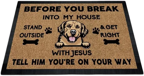 Miniatura 10 de Tapete de puerta con texto en inglés "Before You Break Into My House", tapete de goma para interiores y exteriores, tapete de goma para el suelo