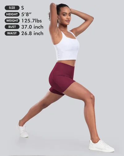 Miniatura 6 de CHRLEISURE - Pantalones cortos de ciclismo para mujer con bolsillos de licra, cintura alta, con control de abdomen para entrenamiento, yoga