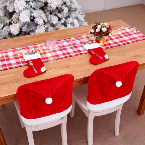Miniatura 5 de Juego de 4 Fundas para Sillas de Cocina de Navidad, Fundas Elásticas Estirativas para Sillas de Comedor, Decoración Navideña Festiva para la Cocina
