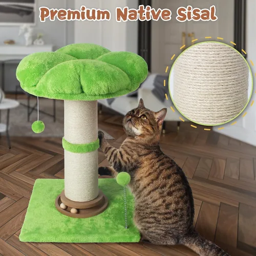 Miniatura 4 de Rascador para gatos Fantasreen de 63.5 cm de altura, rascador para gatos de interior, árbol pequeño para gatos con cama y pelota interactiva