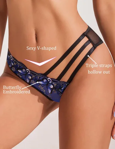 Miniatura 3 de Avidlove Bragas sexy para mujer, paquete de bragas de malla bordadas con mariposa