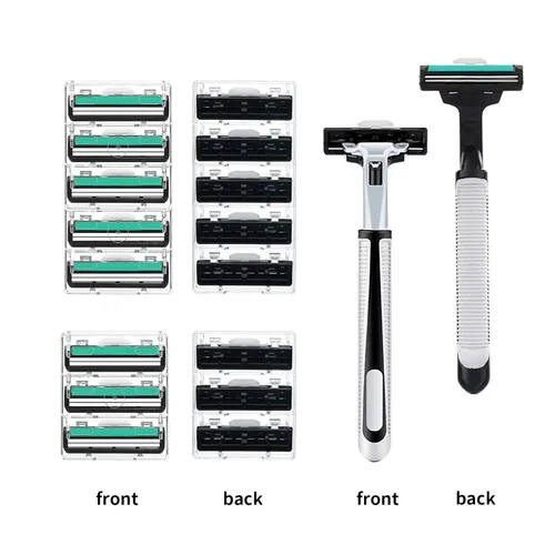 Miniatura 2 de Maquinillas de afeitar para hombre, 2 hojas de afeitar para hombre, incluye 1 mango y 30 cabezales de afeitar reemplazables, afeitadora de viaje