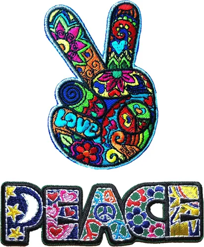 Miniatura 11 de PatchClub Parche colorido Peace Love Patch – Plancha/Coser – Bonito aplique para chaquetas, jeans, ropa, mochilas, bolsas de mano, colcha