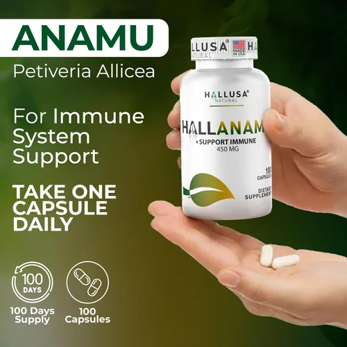 Miniatura 5 de Hallusa Natural Raíz de Anamu 450 mg - Petiveria Allicea - Anamu Cápsulas Orgánicas - Sistema Inmunológico y Energía - 100 Cápsulas