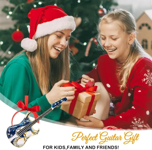 Miniatura 6 de D4DREAM Adorno de Navidad de guitarra, adornos colgantes de guitarra de metal para decoración de árbol de Navidad, guitarras eléctricas azules