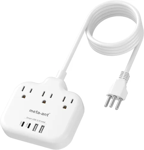 Miniatura 14 de Adaptador de enchufe de viaje europeo, adaptador de enchufe estadounidense a europeo con 3 tomas de corriente americanas y 4 USB, cable