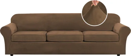 Miniatura 132 de H.VERSAILTEX - Funda elástica para sofá de 3 piezas, de suave terciopelo afelpado, para sofá biplaza con 2 cojines de hasta 72 pulgadas de ancho, se