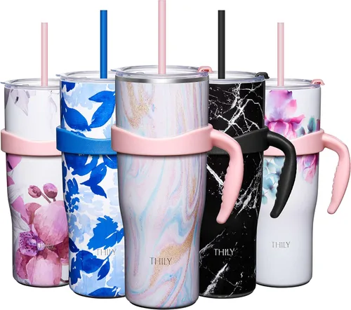 Miniatura 10 de THILY Vaso de 40 onzas de acero inoxidable con asa - Taza de viaje con aislamiento al vacío, tapa a prueba de salpicaduras y a prueba de fugas, 2