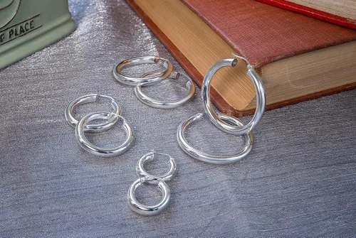 Miniatura 6 de LOVVE Pendientes de aro de plata de ley con tubo redondo pulido de 0.197in