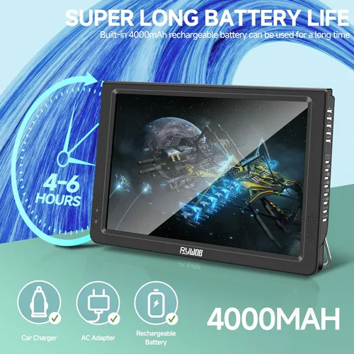 Miniatura 3 de Televisión portátil de 12 pulgadas, TV a batería con tarjeta ATSC/HDMI/USB/SD y entrada AV, mini televisión con control y soporte de TV