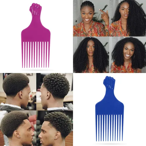 Miniatura 5 de Púas de puño para cabello rizado y afro, púas de plástico de 6.5 pulgadas para mujeres y hombres, juego de arco iris (6 piezas)