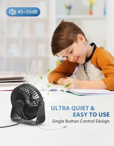 Miniatura 2 de TriPole Ventilador de escritorio USB portátil, potente ventilador de escritorio personal de 3 velocidades con rotación de cabeza de 360°