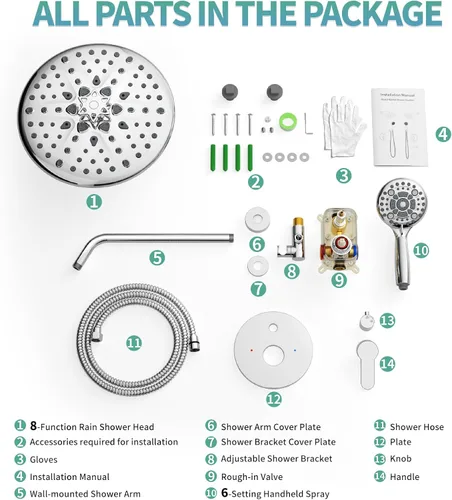 Miniatura 8 de SR SUN RISE Grifo de ducha – Sistema de cabezal de ducha multifuncional de alta presión de 10 pulgadas con accesorios de cabezal de ducha de mano