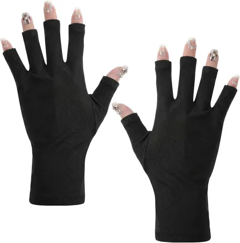 2 guantes de uñas UV profesionales UPF sin dedos para lámpara de uñas de gel, cuidado de la piel, guantes de protección contra luz UV para