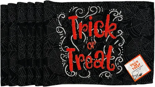 Miniatura 3 de Manteles individuales de Halloween para decoración del hogar, diseño de tapiz, color naranja, negro y blanco Creep It Real Jack O' Lantern. Juego